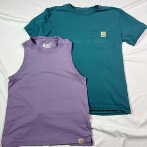 Carhartt Womens Two Pack T Shirts Tank Top Teal Purple Loose Relaxed Fit Size S